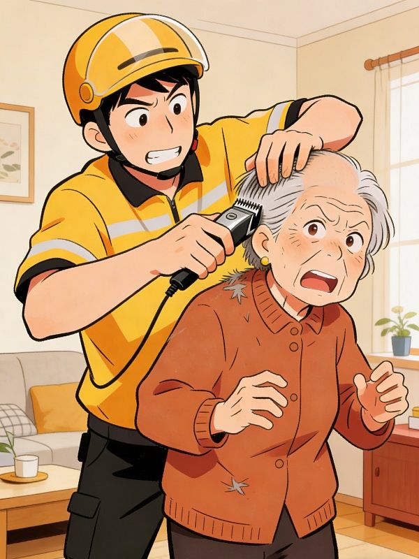 奶奶讓外賣員進門後，她被剃頭了