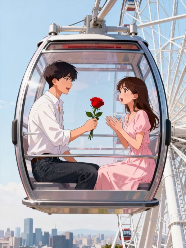 男友在摩天輪上給初戀送玫瑰