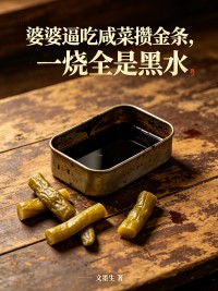 婆婆逼吃鹹菜攢金條，一燒全是黑水